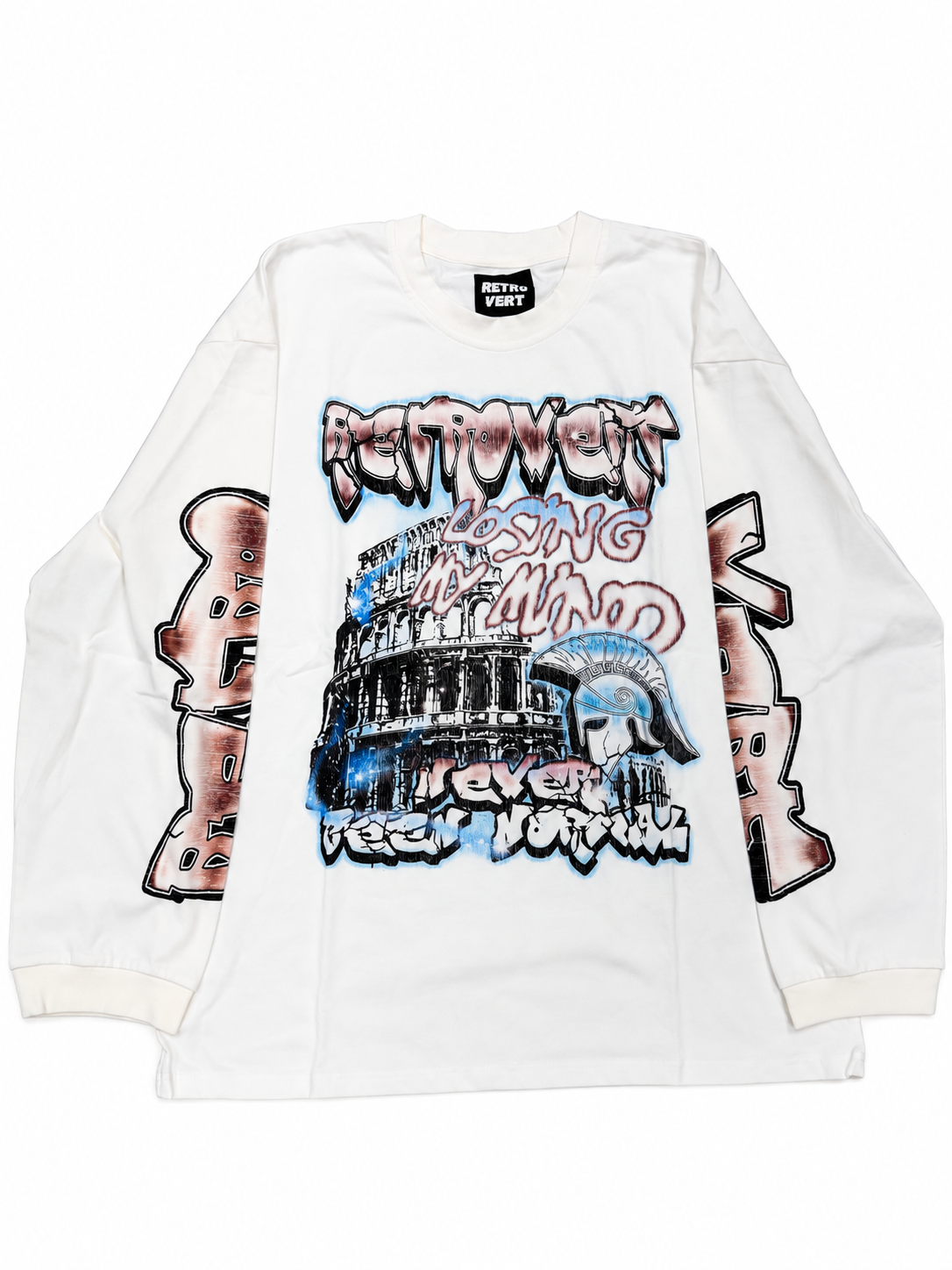 Retrovert Long Sleeve Graphic Tee White Y2K Streetwear Spartan Colosseum