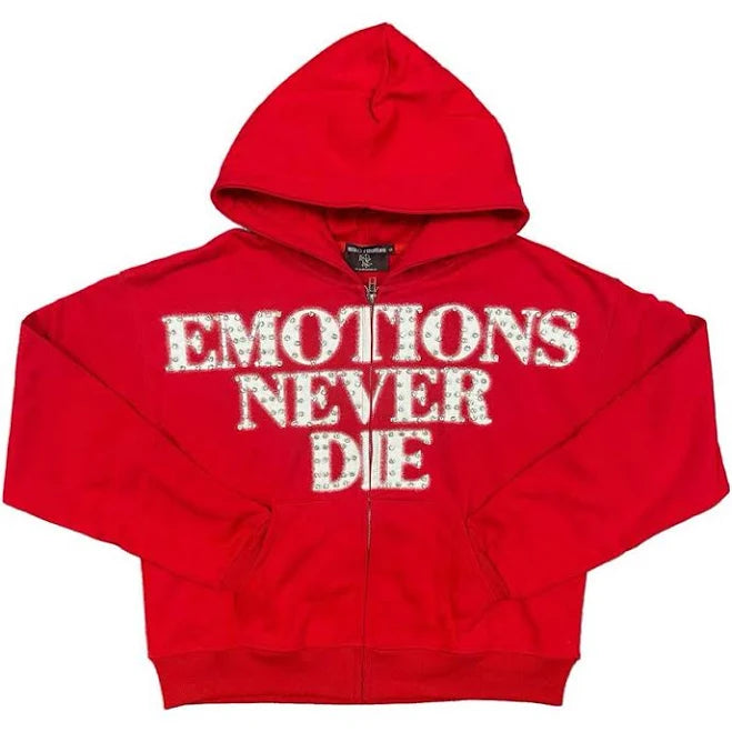 Mixed Emotions "End" Rhinestone Hoodie Red