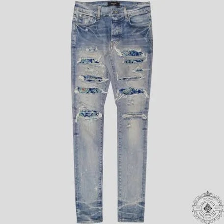 Amiri MX1 Silk PJ Patch Jeans in Light Indigo