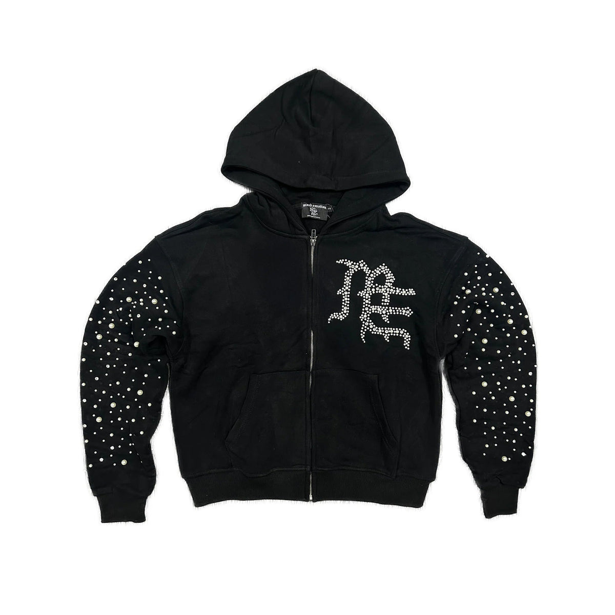 Mixed Emotions Pearl Zip Up Hoodie Black