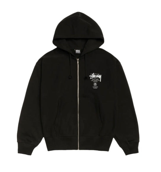 Stussy World Tour Zip Up Hoodie Black